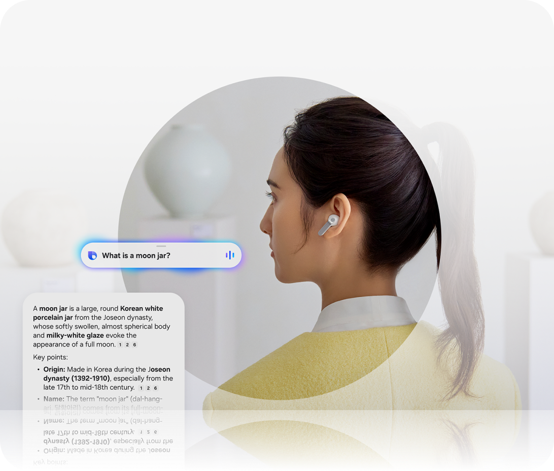 A women wearing buds with the AI assistance