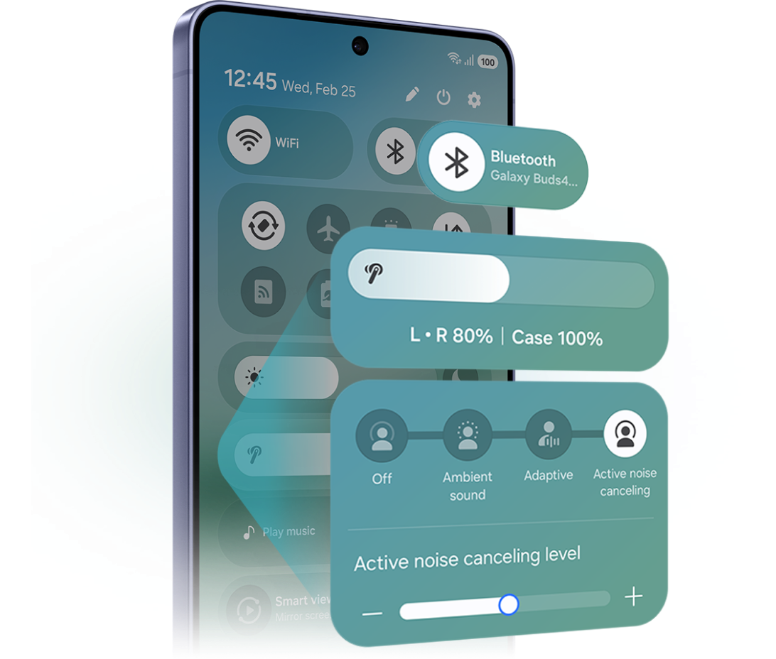 AN image showing bluetooth connection and charge percentage of buds connected to the phone